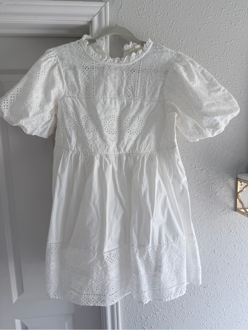 White Eyelet Puff-Sleeve Mini Dress